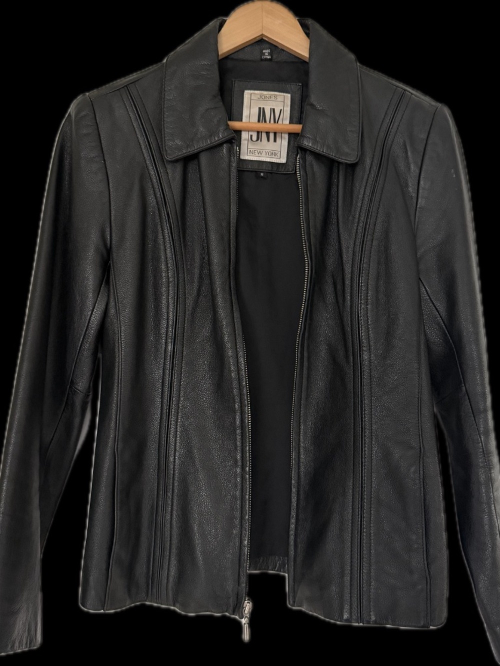 Jones New York 100% Leather Jacket Small Black Soft Zip Front Tailored - Picture 10 of 10